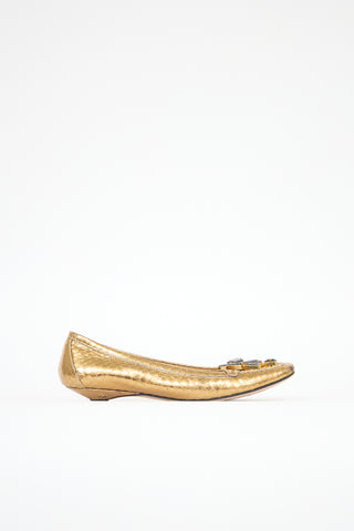 Prada Metallic Leather Jewel Flat