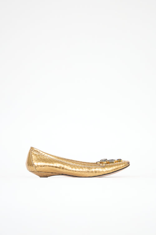 Prada Metallic Leather Jewel Flat