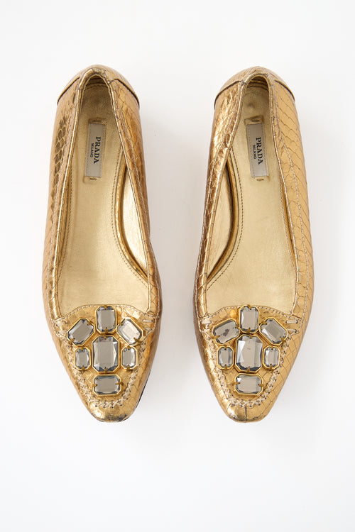 Prada Metallic Leather Jewel Flat
