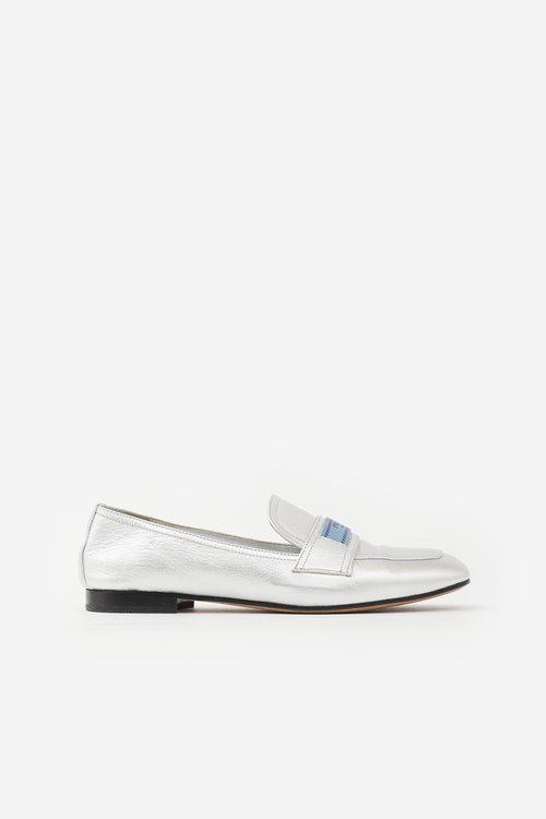 Prada Metallic Leather Logo Loafer