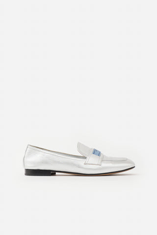 Prada Metallic Leather Logo Loafer