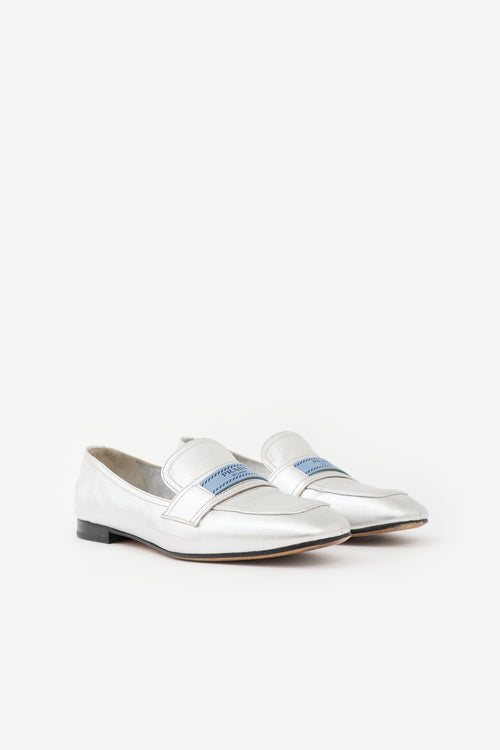 Prada Metallic Leather Logo Loafer
