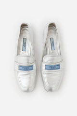 Prada Metallic Leather Logo Loafer