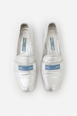 Prada Metallic Leather Logo Loafer