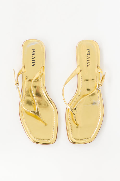 Prada Metallic Patent Sandal