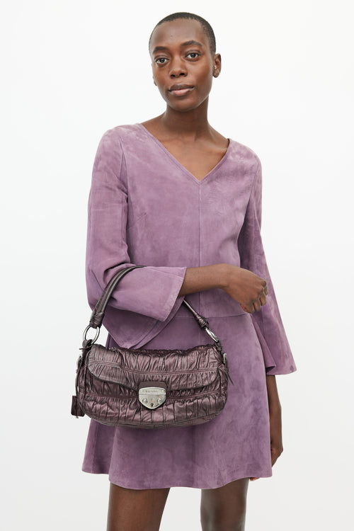 Prada Metallic Purple Nappa Gaufre Shoulder Bag