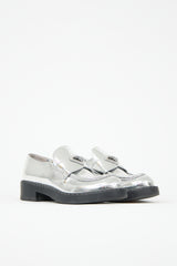 Prada Metallic Leather Logo Loafer