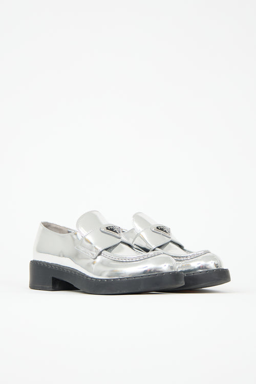 Prada Metallic Leather Logo Loafer