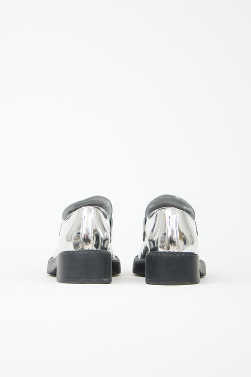 Prada Metallic Leather Logo Loafer