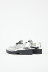 Prada Metallic Leather Logo Loafer