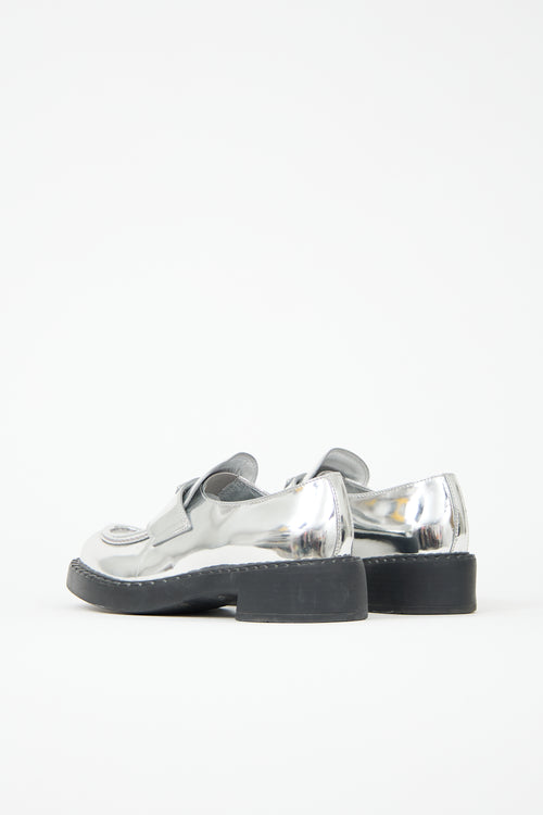 Prada Metallic Leather Logo Loafer