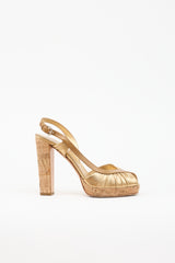 Prada Metallic Leather & Cork Sandal