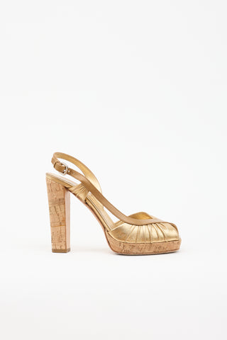 Prada Metallic Leather & Cork Sandal