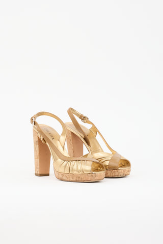 Prada Metallic Leather & Cork Sandal