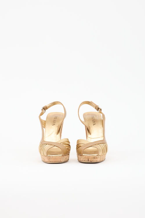 Prada Metallic Leather & Cork Sandal