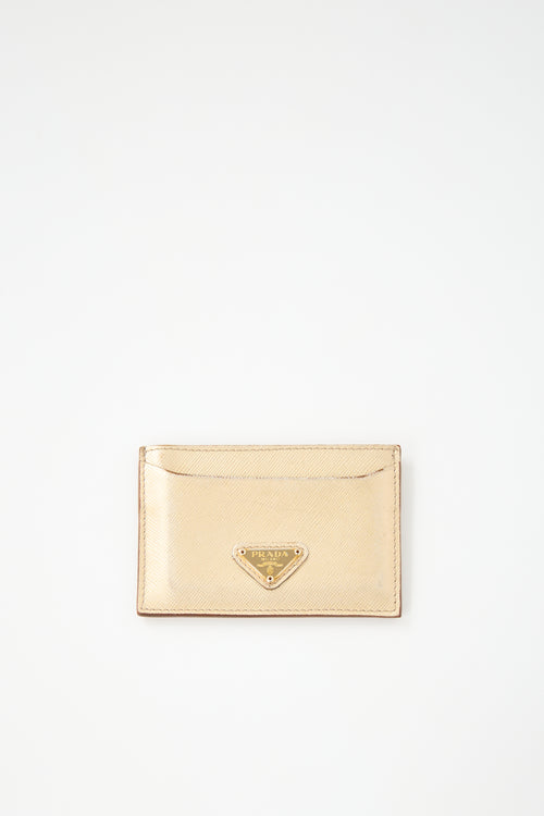 Prada Metallic Saffiano Leather Card Holder
