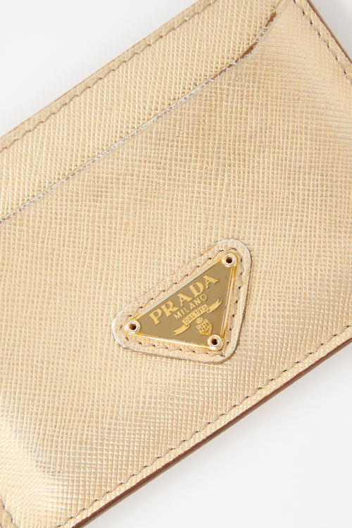 Prada Metallic Saffiano Leather Card Holder