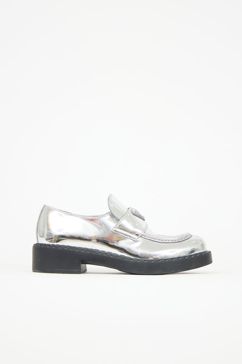 Prada Metallic Leather Logo Loafer