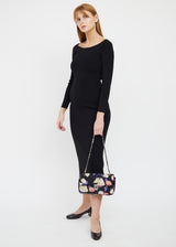 Prada Black Floral Nylon Shoulder