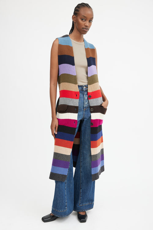 Striped Sleeveless Cardigan