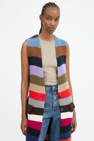 Striped Sleeveless Cardigan