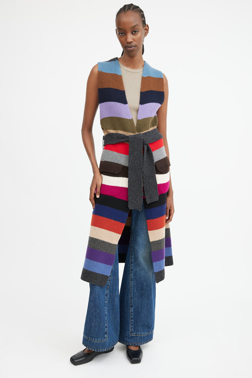 Striped Sleeveless Cardigan