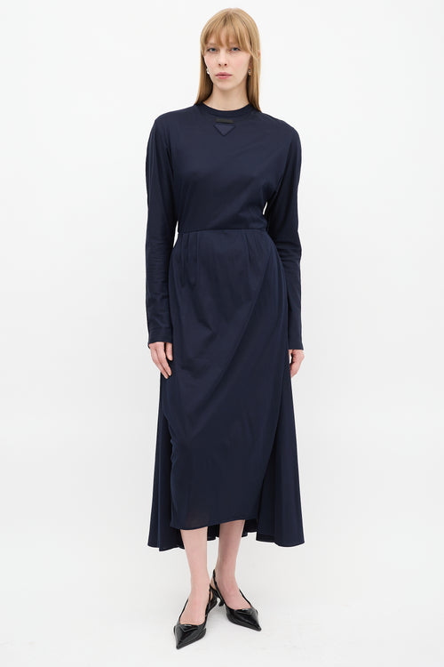 Prada Navy Cotton Triangle Logo Layered Skirt Dress