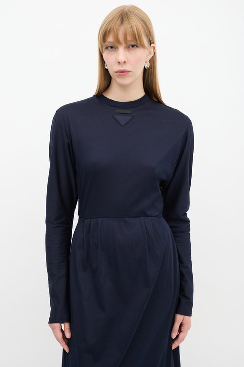 Prada Navy Cotton Triangle Logo Layered Skirt Dress