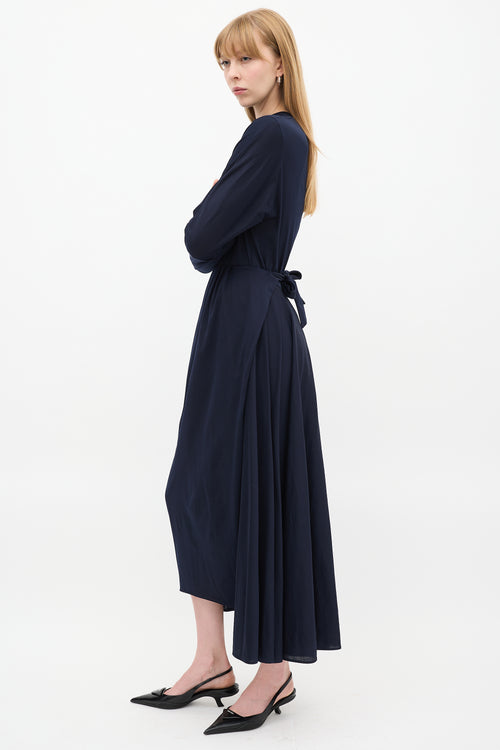 Prada Navy Cotton Triangle Logo Layered Skirt Dress