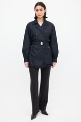 Prada Navy Nylon Belted Short Trench Coat