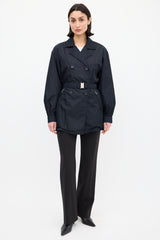 ジャケット・アウター prada nylon trench coat (46) navy Prada-Navy-Nylon-Belted-Short-