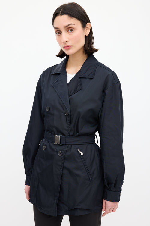 Prada Navy Nylon Belted Short Trench Coat