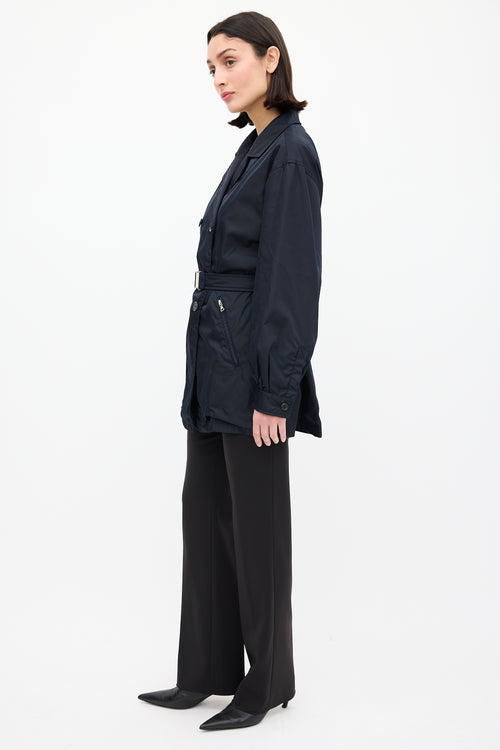 Prada Navy Nylon Belted Short Trench Coat