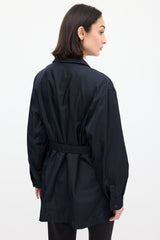 Prada Navy Nylon Belted Short Trench Coat