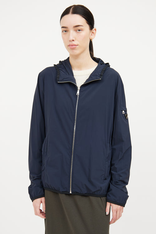 Prada Navy Nylon Hooded Jacket