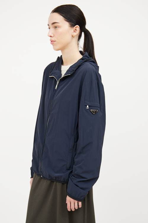 Prada Navy Nylon Hooded Jacket