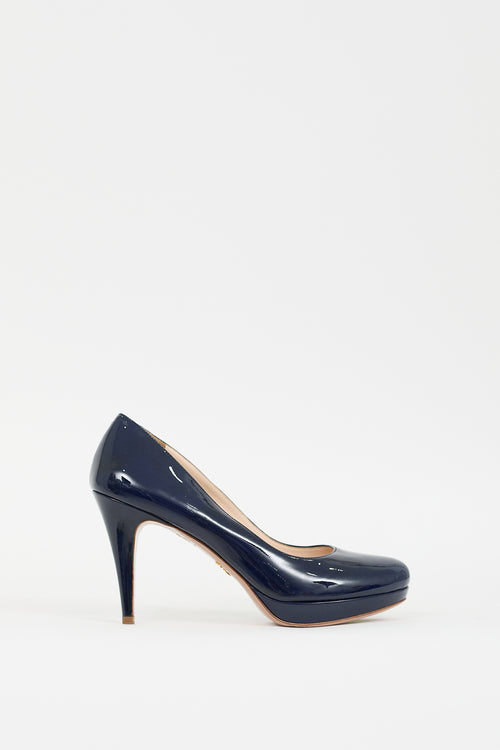 Prada Navy Patent Leather Platform Pump