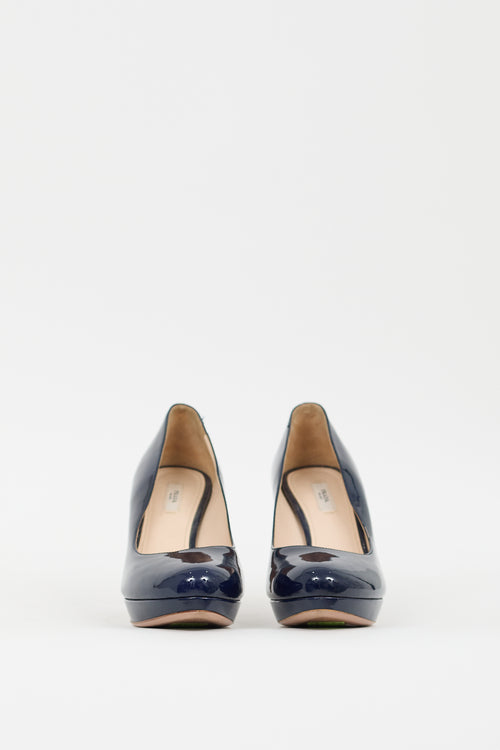 Prada Navy Patent Leather Platform Pump