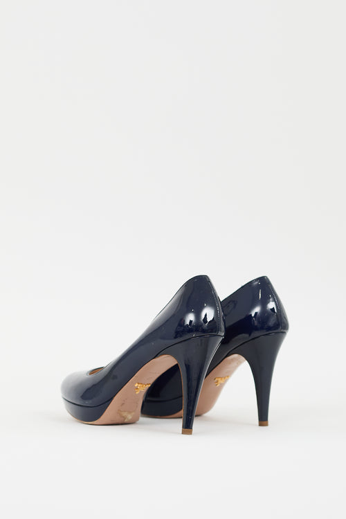 Prada Navy Patent Leather Platform Pump