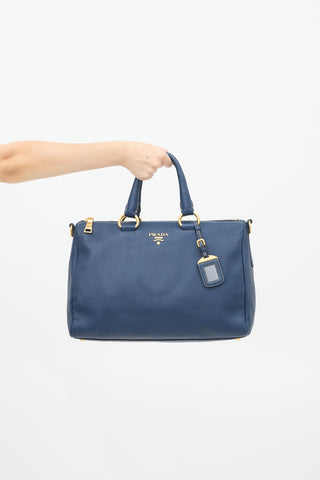 Prada Navy Pebbled Leather Tote Bag