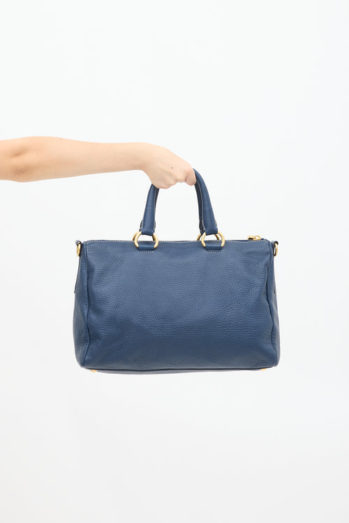 Prada Navy Pebbled Leather Tote Bag