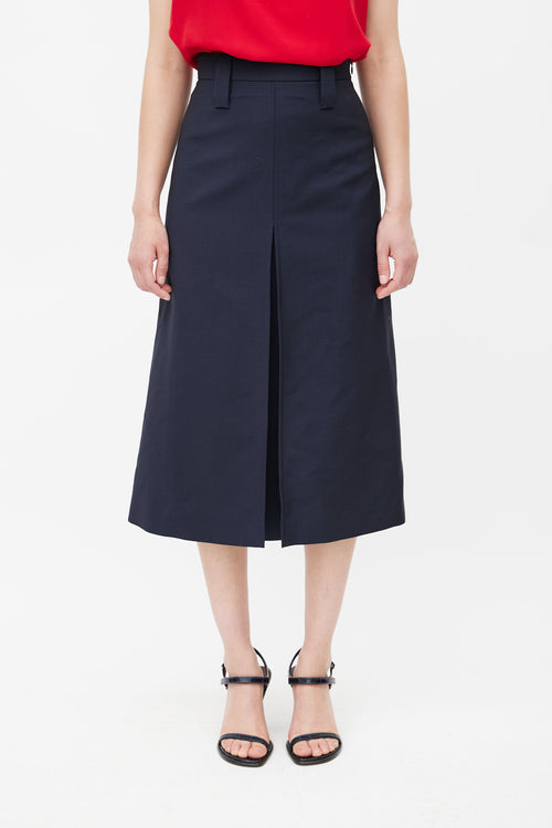 Prada Navy Pleated Midi Skirt