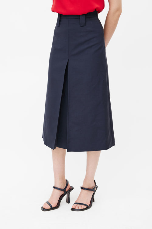 Prada Navy Pleated Midi Skirt