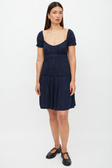 Prada Navy Pleated Ruffled Dress