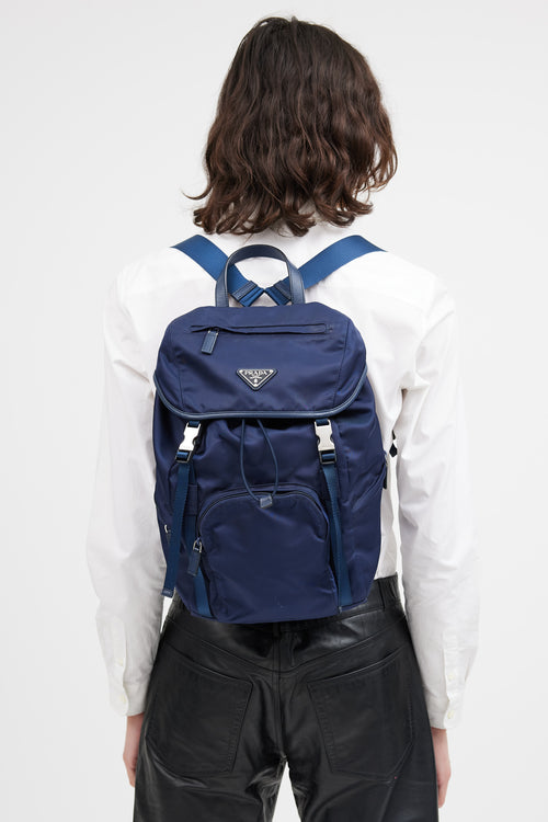 Prada Navy Re-Nylon Buckle Backpack