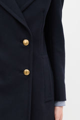 Prada Navy Wool & Nylon Fur Collar Pea Coat