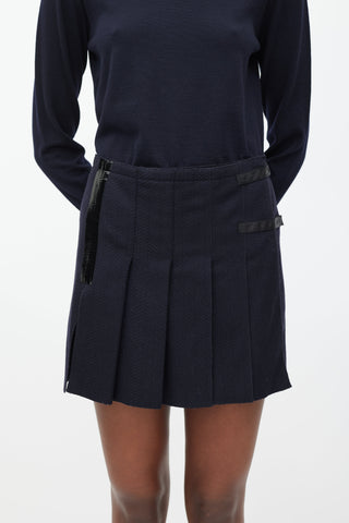Prada Navy Pleated Kilt Mini Skirt