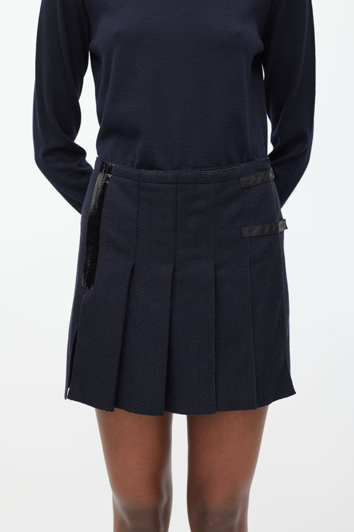 Prada Navy Pleated Kilt Mini Skirt