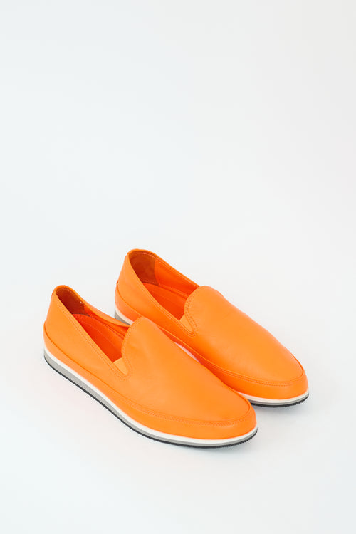 Prada Neon Orange Leather Slip On Sneaker