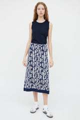 Prada Navy & White Wool Blend Skirt
